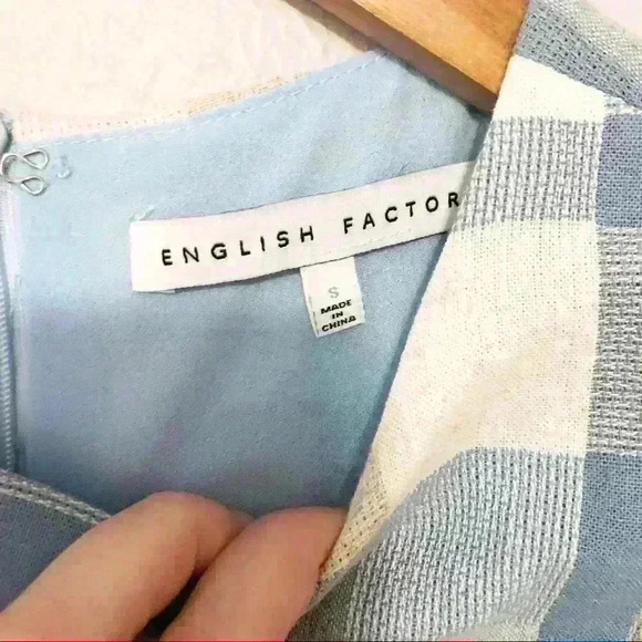 English Factory Plaid Lace Detail Dress Sz S Blue - Picture 7 of 7